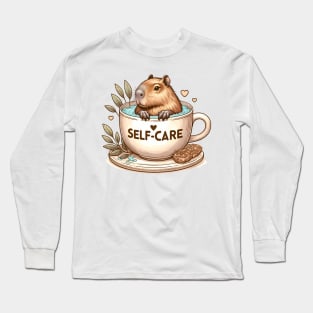 Self-care Capybara Bathing in Coffee/Tea Cup Long Sleeve T-Shirt